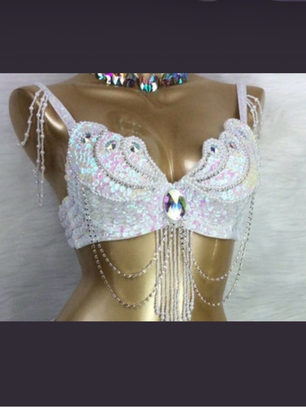 White Rave Sequins Push Up Bra